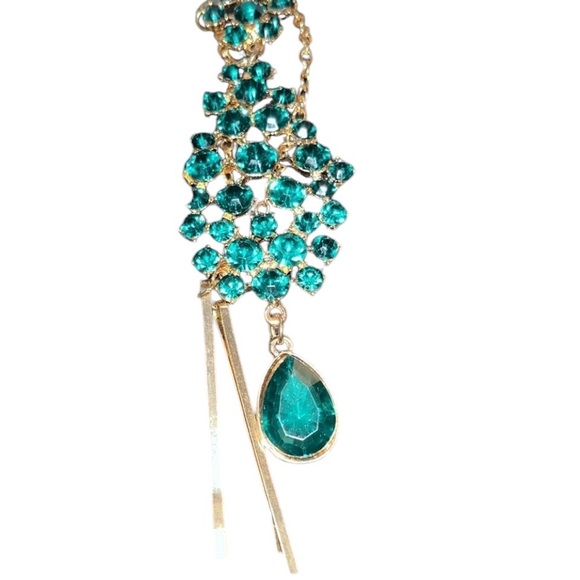 EMERALD Rhinestones hanging hair jewelry w/ Bobby Pins to attach firmly - Picture 2 of 5